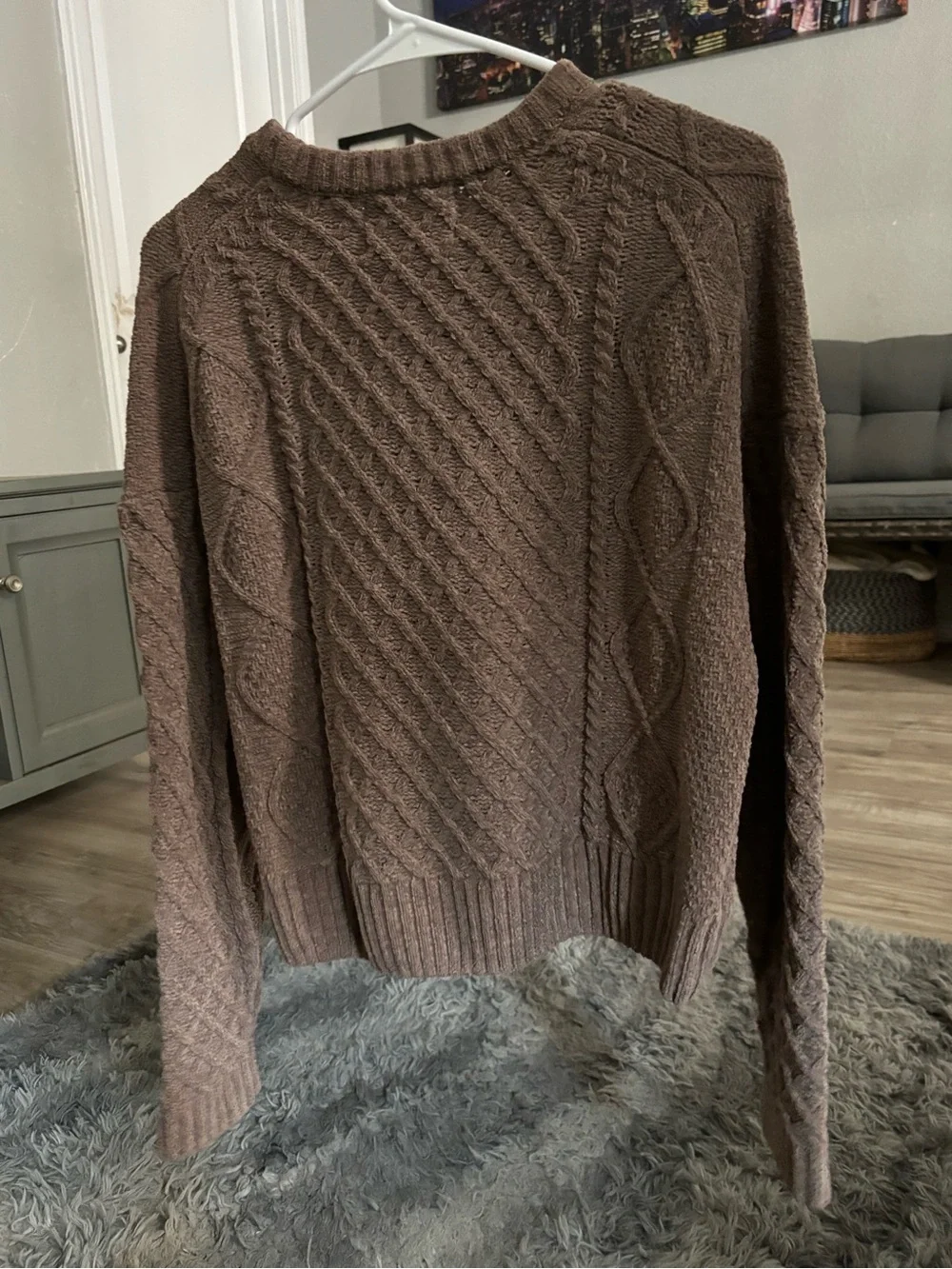 Pink Republic Cable Knit Crewneck Sweater - Taupe